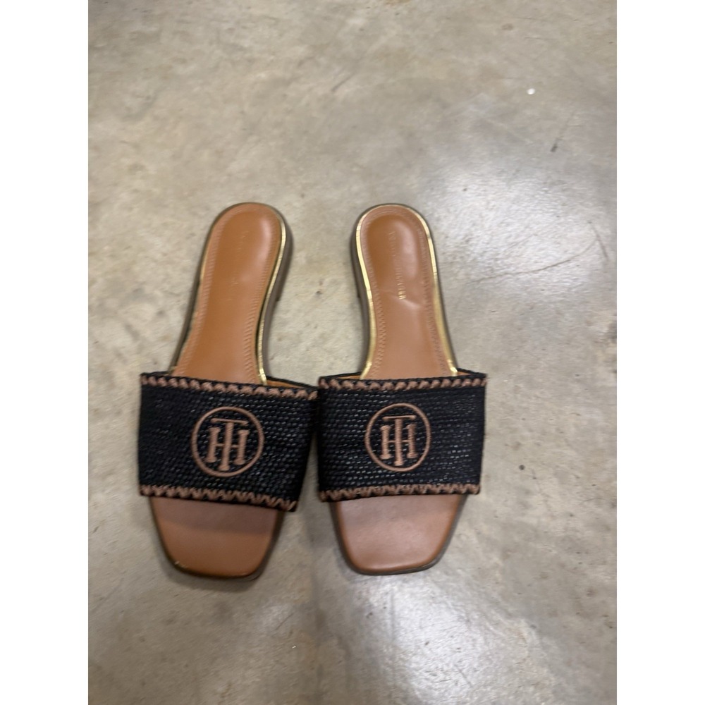 Tommy Hilfiger Pezley Woven Embroidered Logo Slide Sandals Wm 9